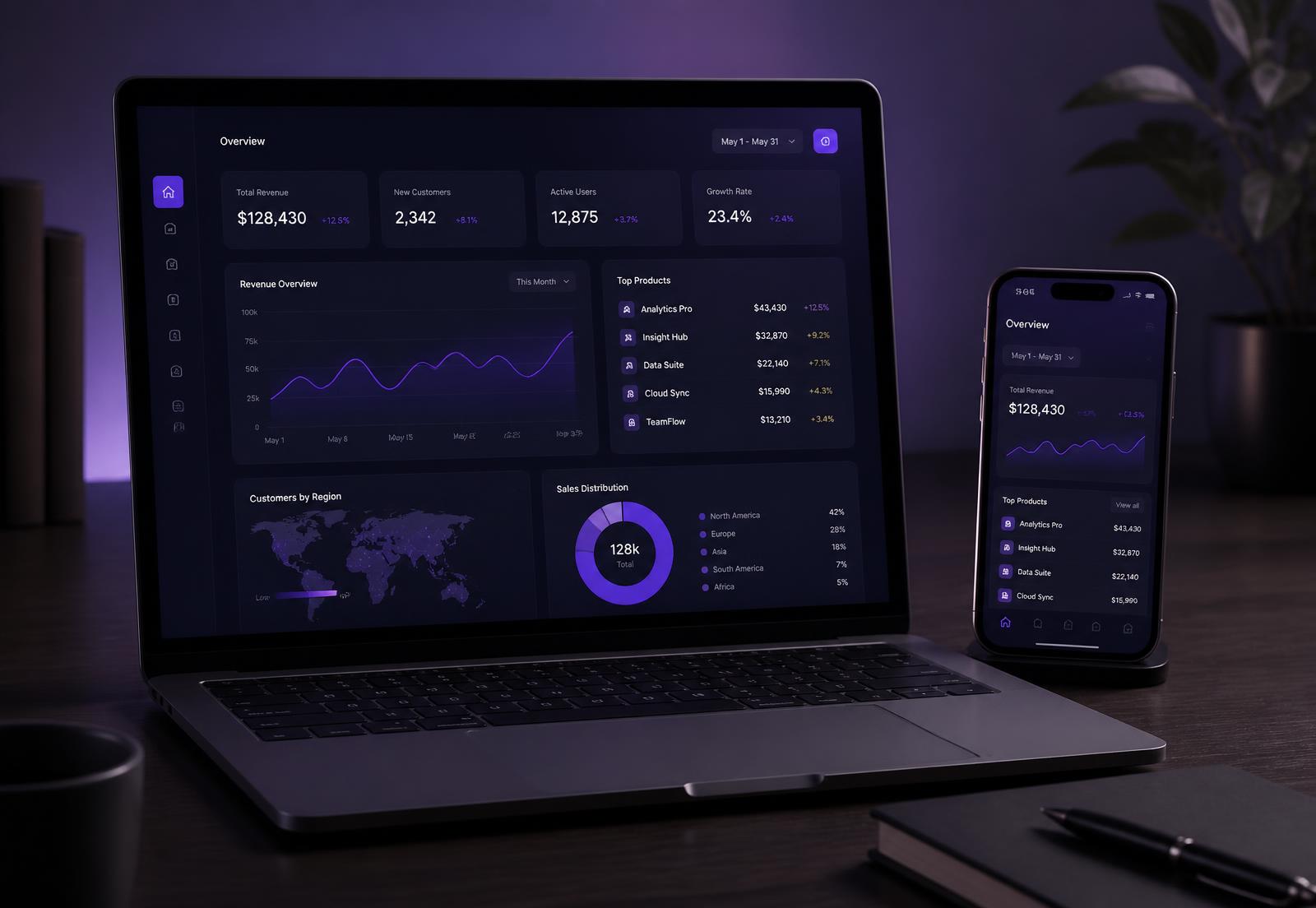 Doorstep Services — custom software shown on a MacBook and an iOS app