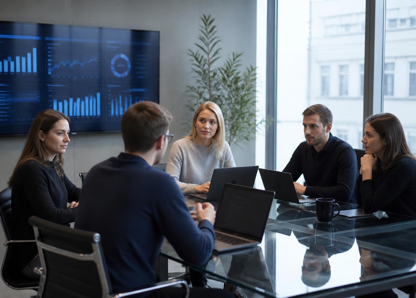 Doorstep Services delivery team reviewing project analytics with a client